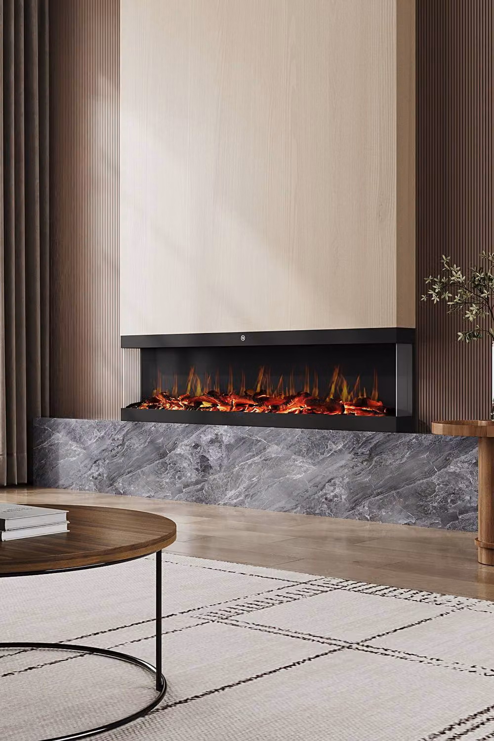 H&O Direct Black Electric Fireplace with Remote Control and App Control, Width: 142 cm – 2