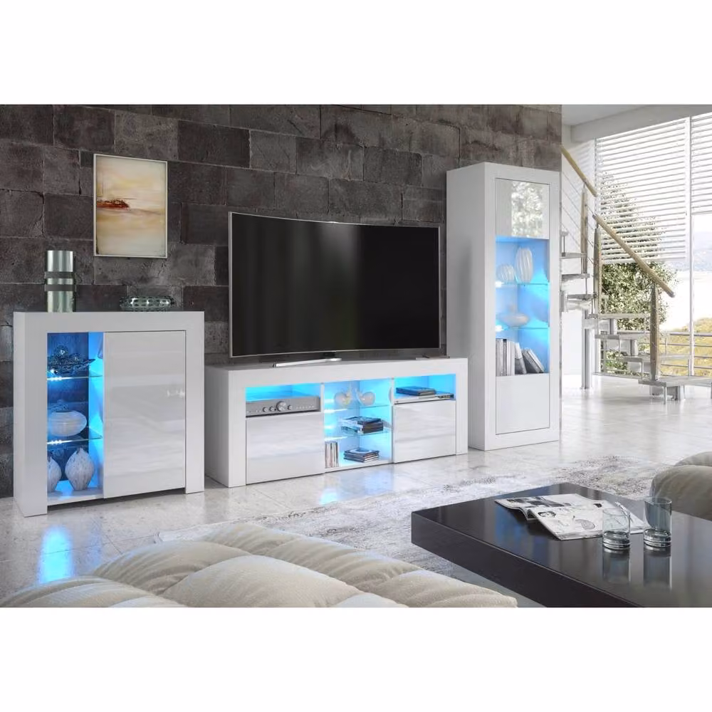 Creative Furniture Serene Sideboard in White with Glossy Doors and Integrated LED Lighting W: 83 cm, H: 75 cm, D: 35 cm – 4