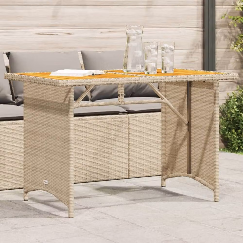 Berkfield Home Garden Table with Acacia Wood Top in Beige, W: 110 cm, D: 68 cm, H: 70 cm – 2