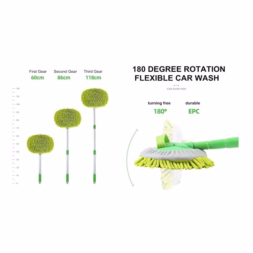 VOGREX Car Wash Cleaning Kit with Microfibre Mitt, Mop and Wheel Brush Set in Green – 2