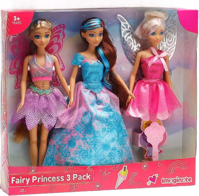 Imaginate Pack of 3 Multicolour Fairy Princess Dolls