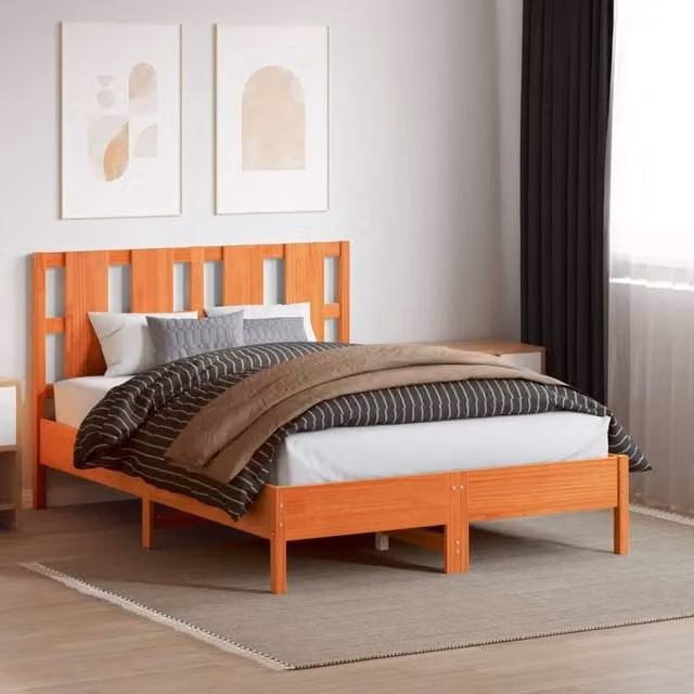 Berkfield Home Waxed Brown Solid Pine Wood Headboard, Width: 135 cm