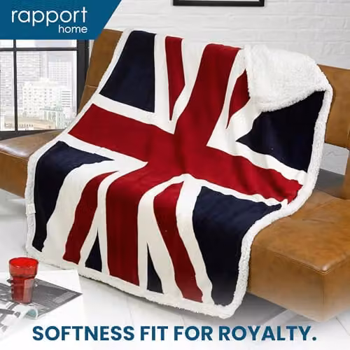 Rapport Home Reversible Geometric Fleece Throw in Red, White and Blue, W/D/H: 160 x 130 x 10 cm – 2