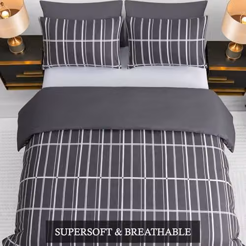 Pamposh Double Duvet Set in Anthracite Grey, Premium Reversible Brushed Microfibre 3-Piece Bedding Set with Zipper Closure, Duvet Cover 200 x 200 cm and Pillowcases 50 x 75 cm – 3