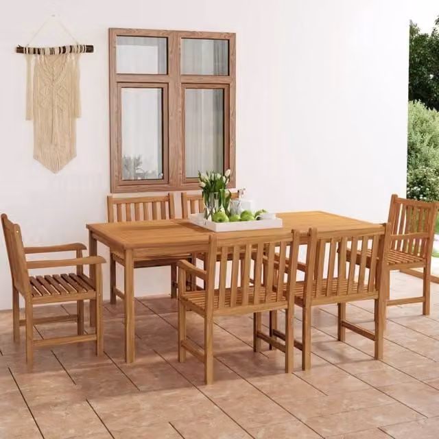 Berkfield Home 7 Piece Classic Garden Dining Set in Brown Solid Lacquered Teak Wood – 1