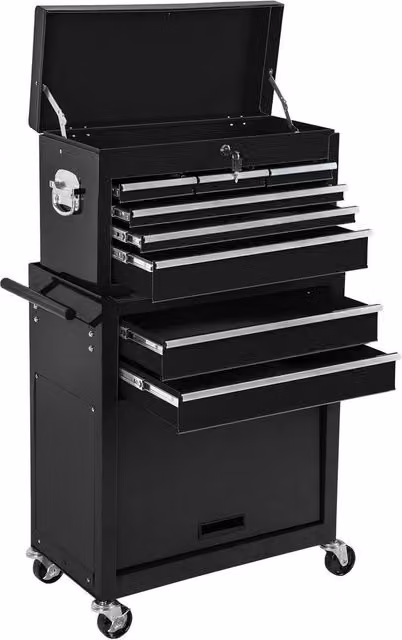 tectake Rollable Tool Chest in Black, H 110.0 cm x W 69.0 cm x D 33.0 cm