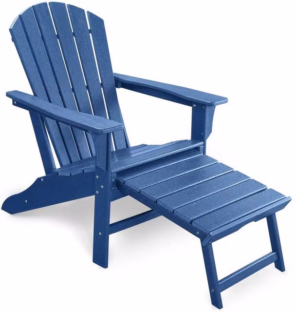 Mona Vale Furniture All-Weather Outdoor Foldable Adirondack Lounge Chair with Footrest in Blue