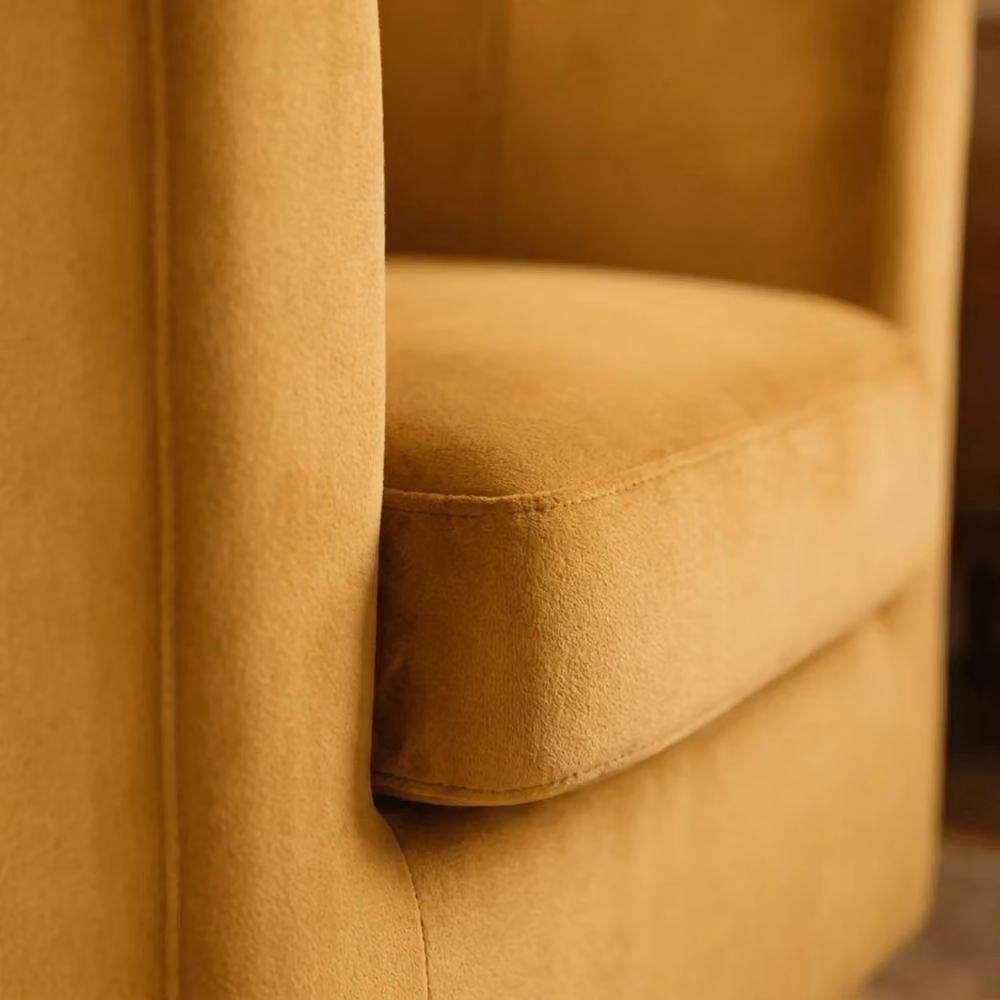 NESTLUNE Mustard Yellow Velvet Tub Chair with Armrests and Solid Wood Legs – 3