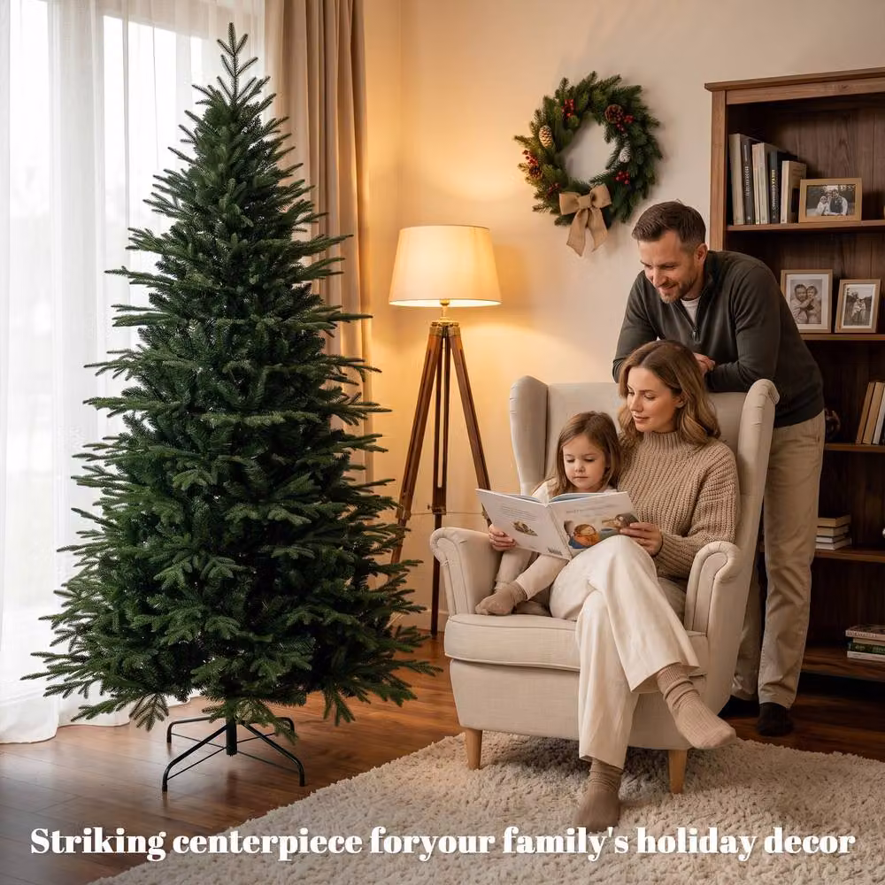 HOMCOM 210 cm Artificial Christmas Tree with Metal Base in Green – 3