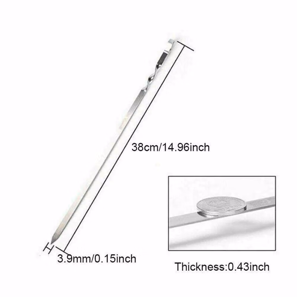 VOGREX 12-Piece Silver Stainless Steel Flat BBQ Skewers and Kebab Grill Sticks – 1