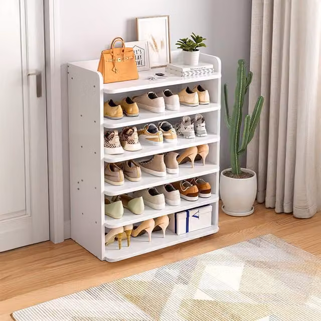 Livingandhome Minimalist White MDF Shoe Rack for Hallway or Bedroom, Width: 88 cm