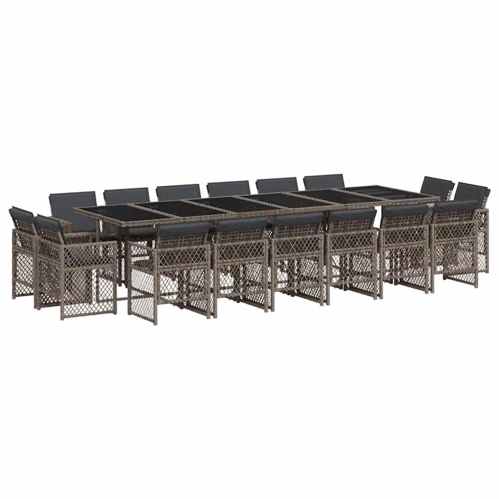 Berkfield Home 17 Piece Grey Poly Rattan Garden Dining Set with Cushions – 2