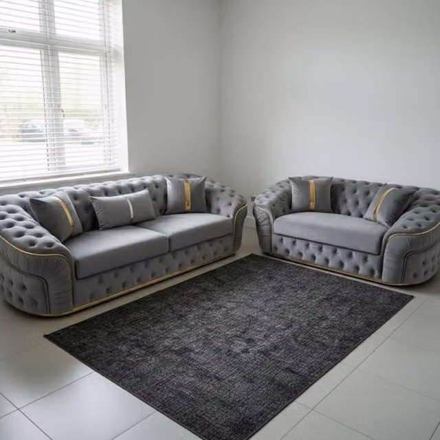 Stratus Interiors Ambassador 2+3 Chesterfield Sofa Set in Grey with Silver Trim