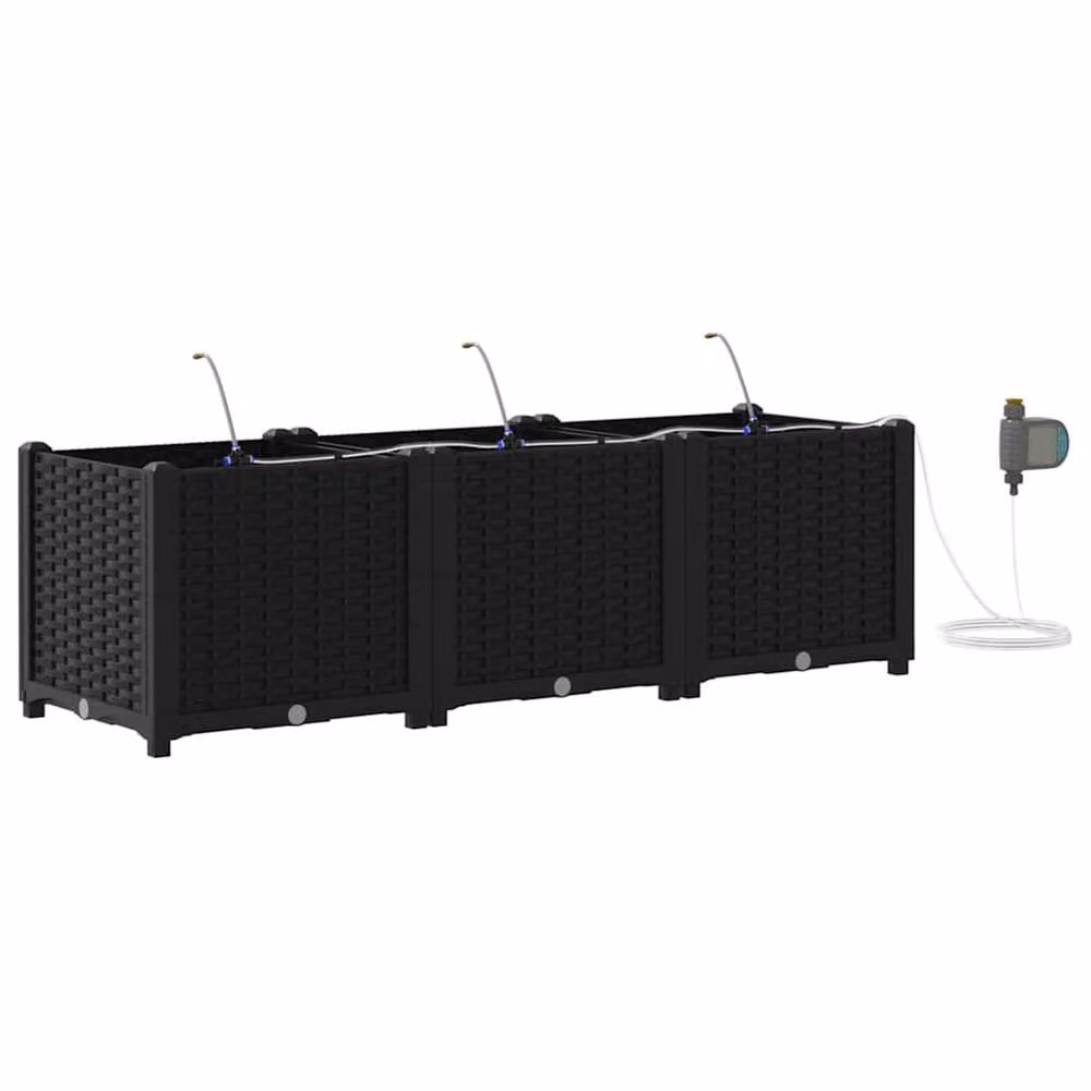 Berkfield Home Garden Planters with Water Irrigation System, 3 Piece Set, Black – 2