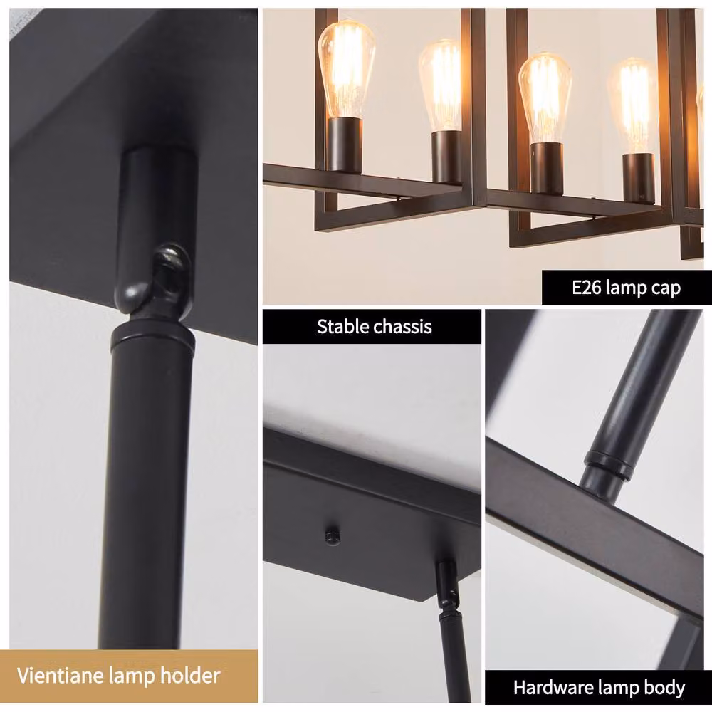 NIVOR Modern Black Rectangular 6-Light Adjustable Kitchen Island Pendant Lamp with E27 Socket – 5