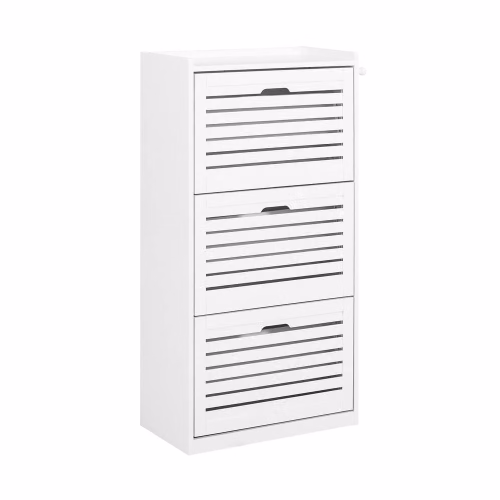 SoBuy Modern White Space-Saving Shoe Cabinet with Tilting Compartments and Internal Shelves – 2