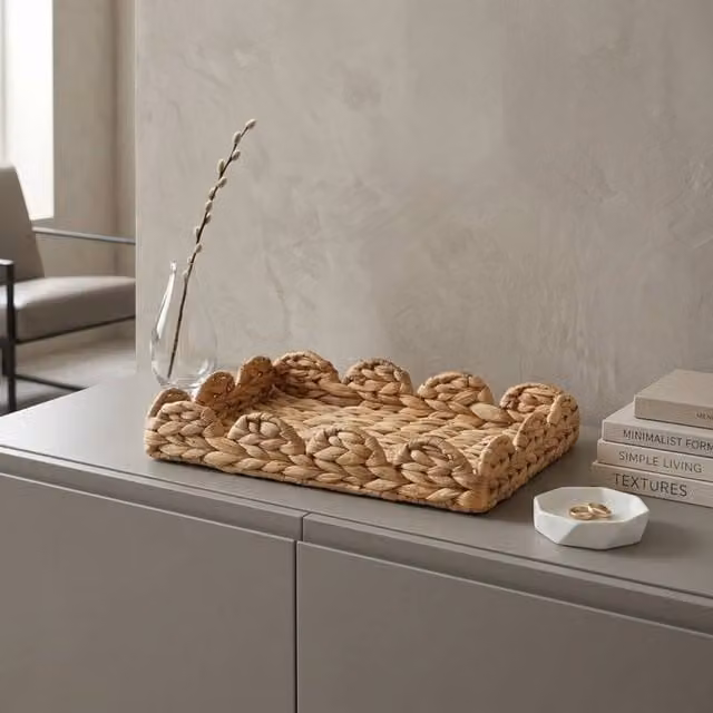 Garden Greatness Beige Hyacinth Woven Rectangular Rattan Tray W/D/H: 35 x 25 x 1 cm
