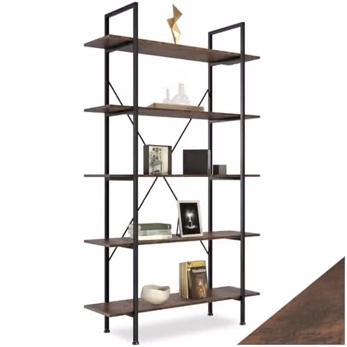 tectake Glasgow Ladder Shelf with 5 Adjustable Shelves in Brown