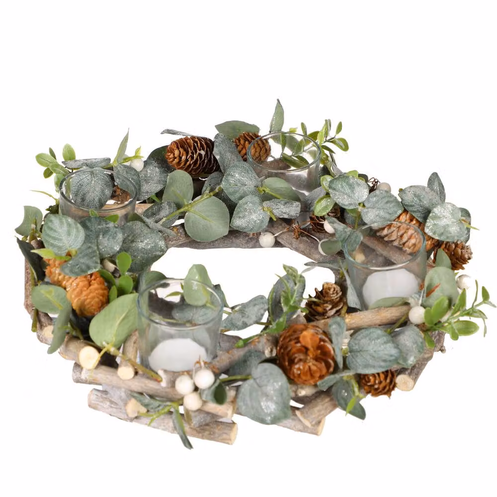 Dibor Nature Trail Wreath Tealight Table Centrepiece Christmas Candle Holder in Green, White and Multicolour – 2