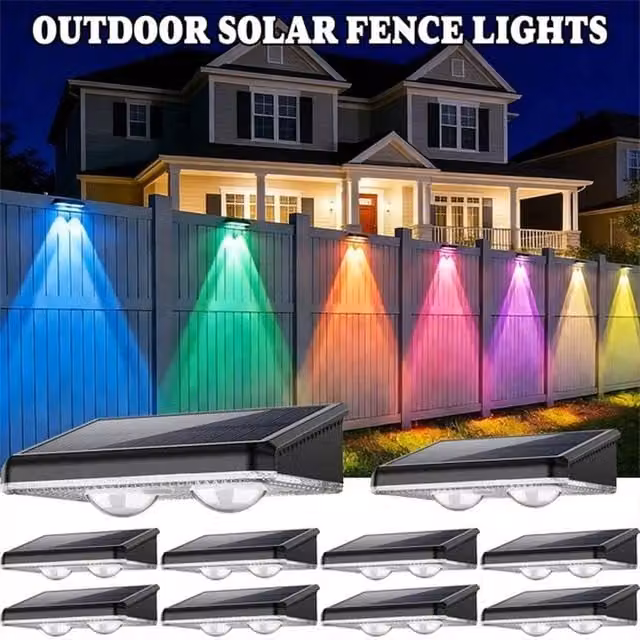 FLAVORA 8-Piece RGB LED Solar Powered Black Garden Wall and Fence Lights