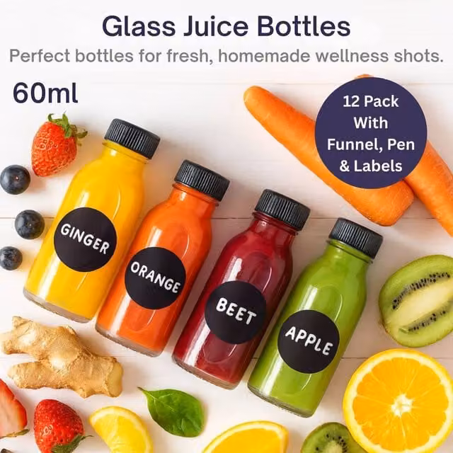 volila 24 Pack Transparent Glass Juice Bottles for Health Shots – 1