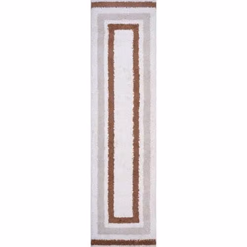 THE RUGS Moodi Modern Abstract Shaggy Area Rug in Beige and Orange, W/D/H: 80 x 300 x 3 cm – 1