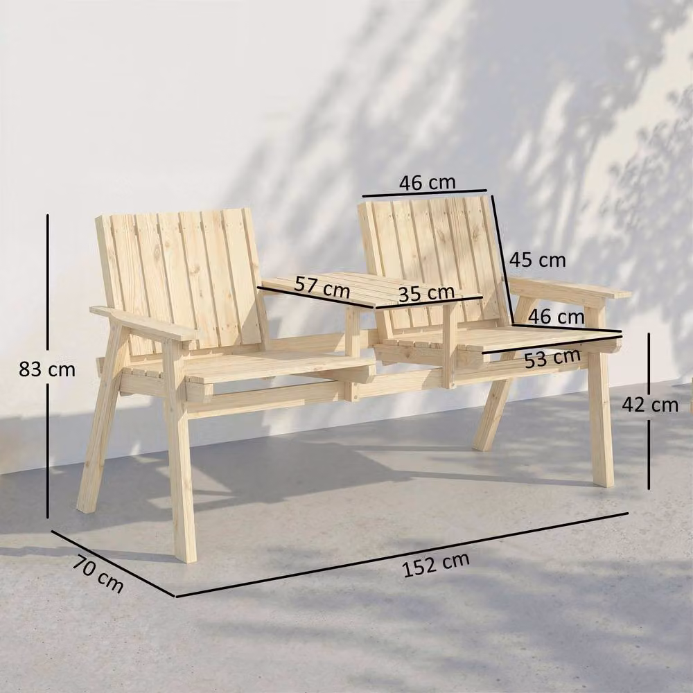 OUTSUNNY Wooden Garden Loveseat with Parasol Hole in Natural Wood Finish – 3
