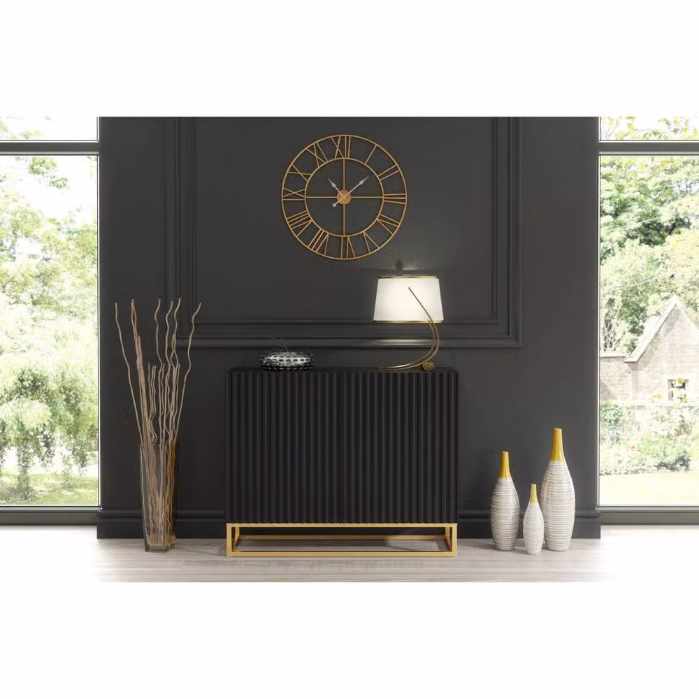 Mex Furniture LTD Ripple Sideboard in Black with Fluted Doors, W: 100 cm, H: 80 cm, D: 35 cm – 2