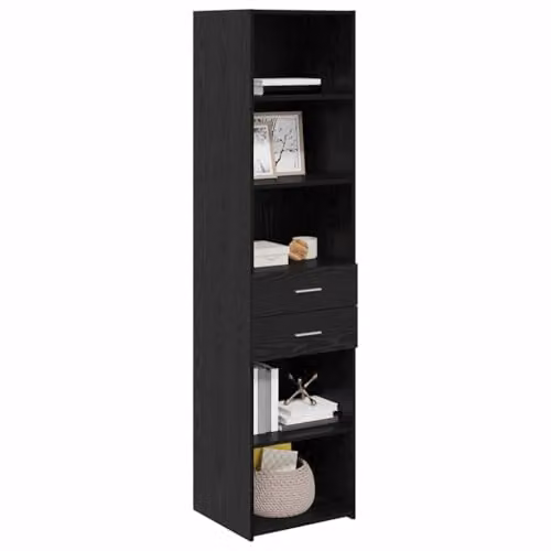 vidaXL Modern Highboard in Black Oak with Doors and Drawers, H 185 x W 45 x D 42.5 cm – 1