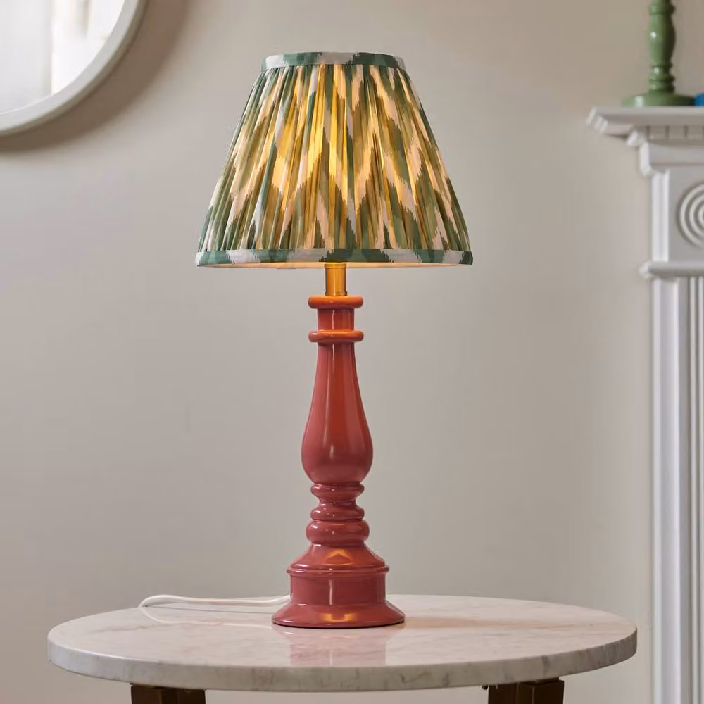 Netlighting Myrtle Pink Table Lamp with Green Fabric Zigzag Shade, Diameter: 25 cm, B22 – 2