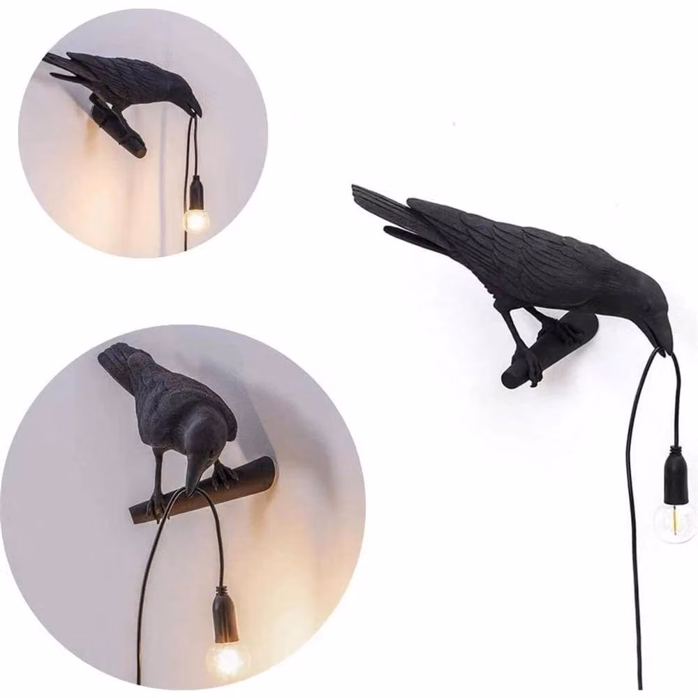VOGREX Modern Black Crow Resin LED Wall Light with E27 Fitting – 5