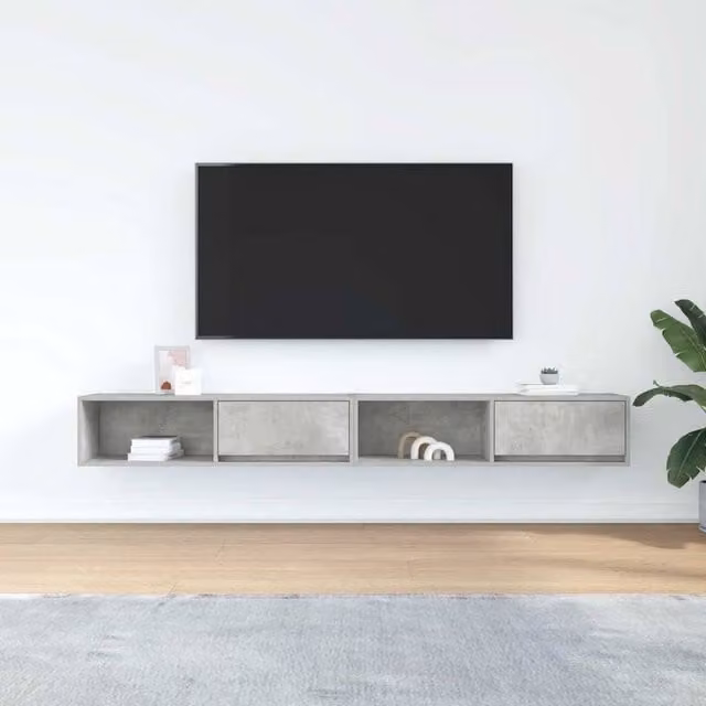 Berkfield Home Set of 2 Modern TV Cabinets in Concrete Grey, Engineered Wood, W: 100 cm, D: 31 cm, H: 25.5 cm