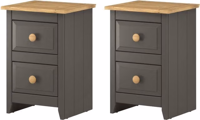 Set of 2 Capri Carbon 2 Drawer Petite Bedside Cabinets in Antique Waxed Black Pine