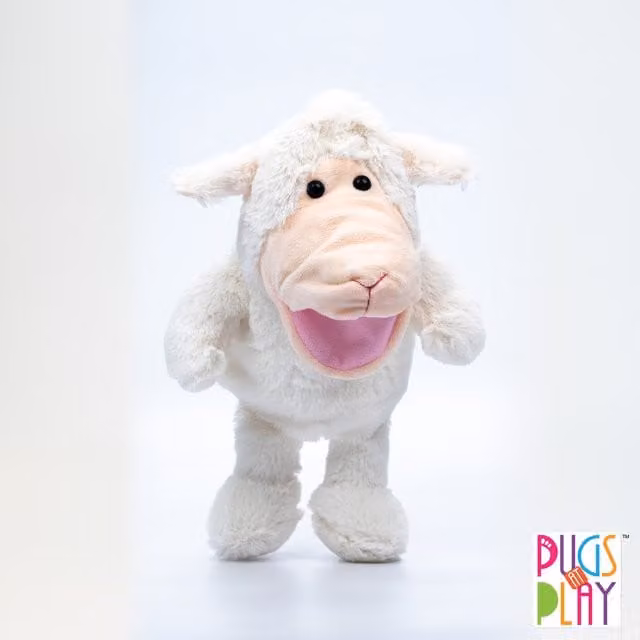 Pugs at Play Talking Lamb Hand Puppet Toy in White