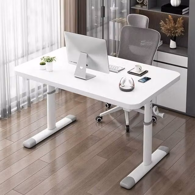 EONLION Height Adjustable Standing Desk with Manual Crank, White, W: 100 cm, D: 60 cm – 1