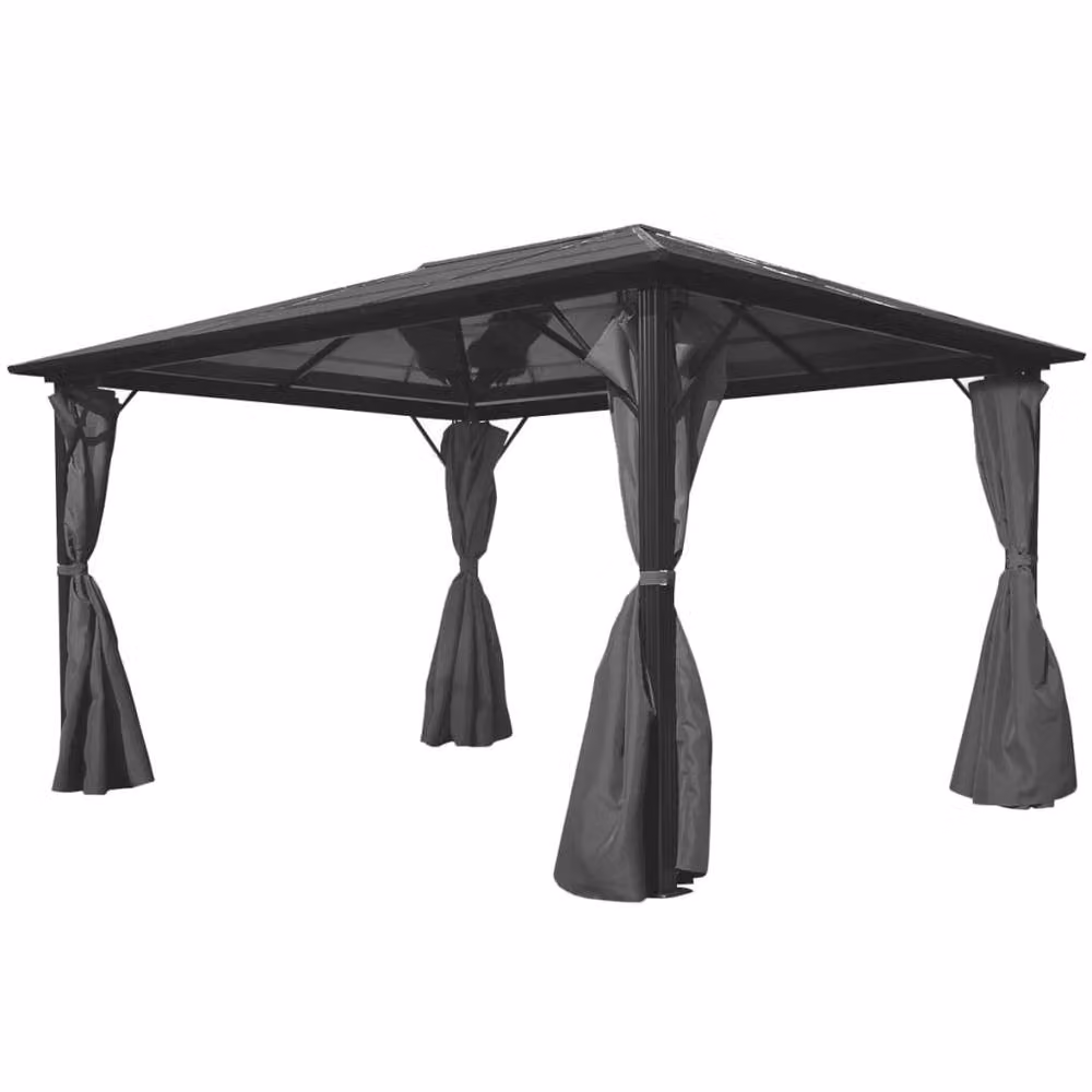 Berkfield Home Anthracite Aluminium Gazebo with Curtains and Hip Roof, W/D/H: 400 x 300 x 240 cm, Dark Grey – 2