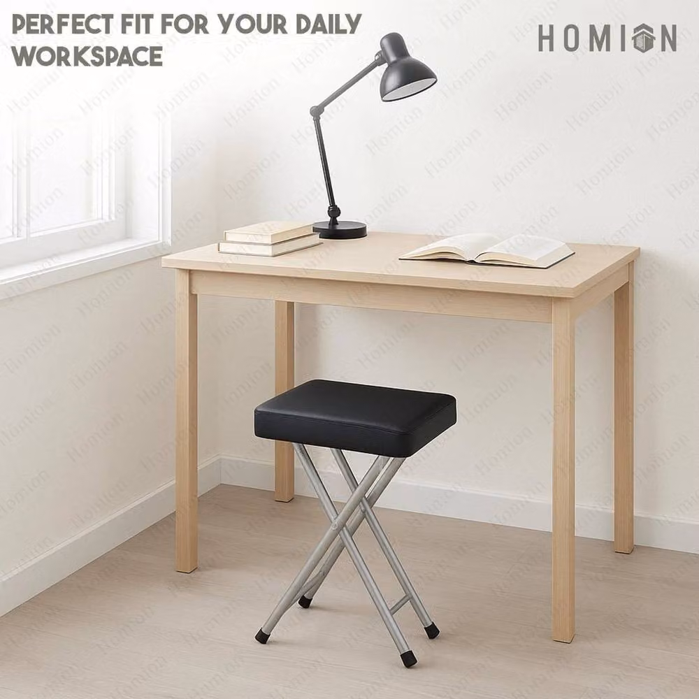 FORGEVIO Black Folding Stool with Soft Padded Synthetic Leather Seat and Metal Frame – 3