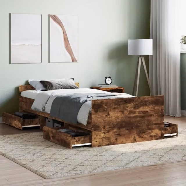Berkfield Home Bed Frame with Headboard and Footboard in Smoked Oak Brown, W: 100 cm, L: 200 cm