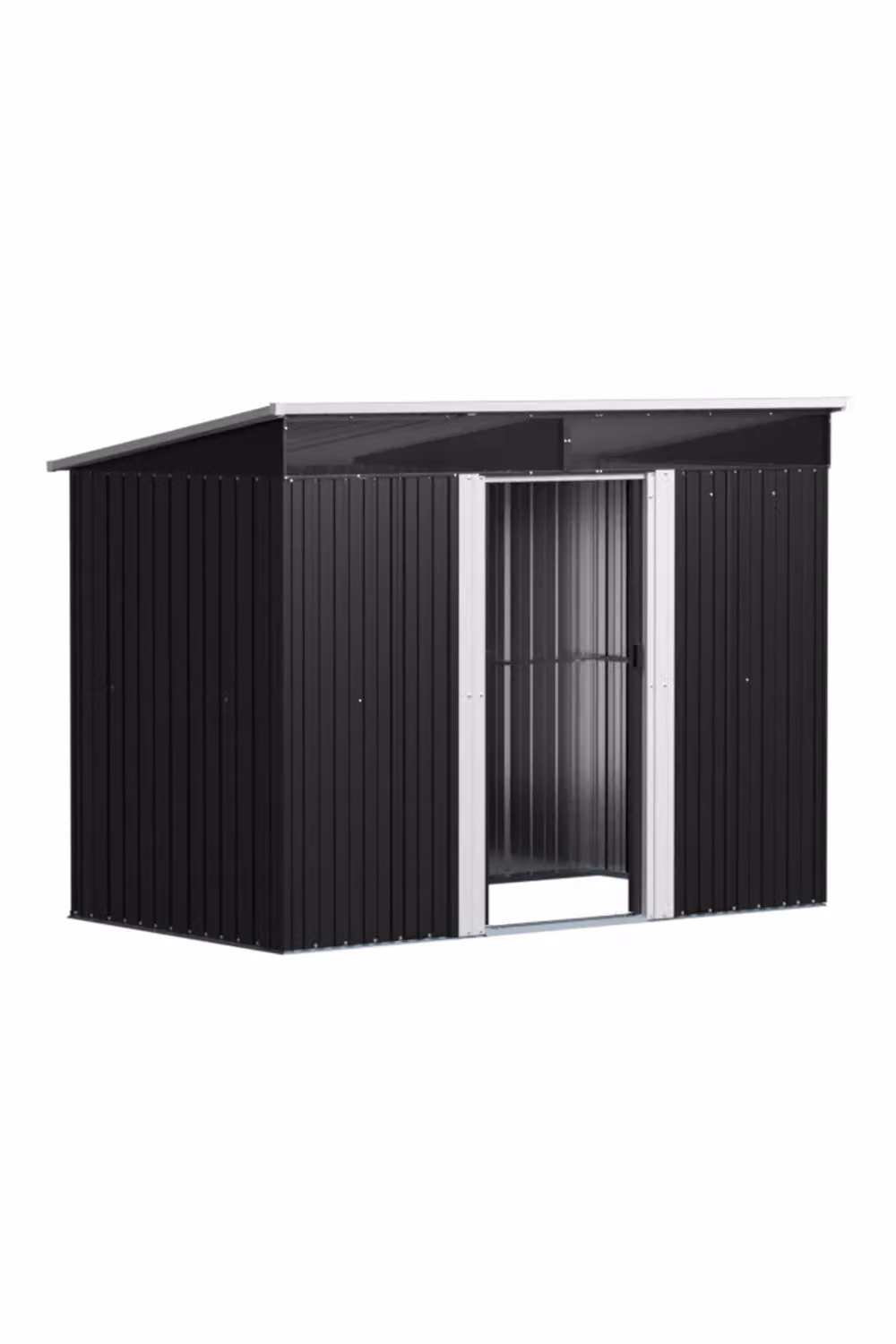 H&O Direct Garden Metal Pent Storage Shed with Lockable Sliding Doors in Black, W/D/H: 249 x 131 x 200 cm – 2