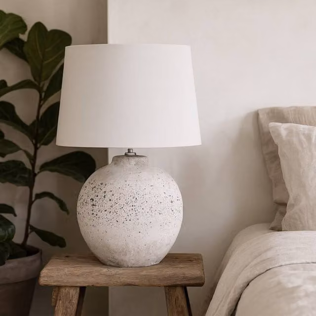 Wyld Haus Verona Large Grey Speckled Ceramic Table Lamp with Fabric Shade