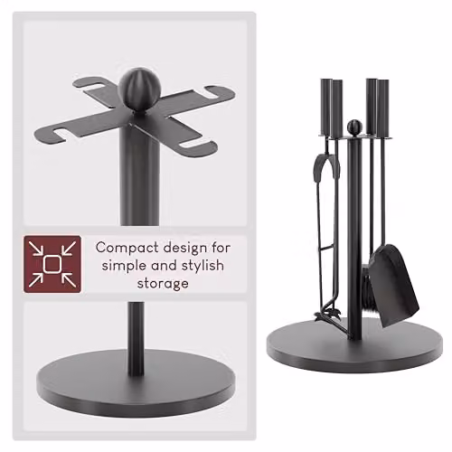 Fire Vida Warwick 5 Piece Black Iron Fireplace Companion Set with Stand – 5