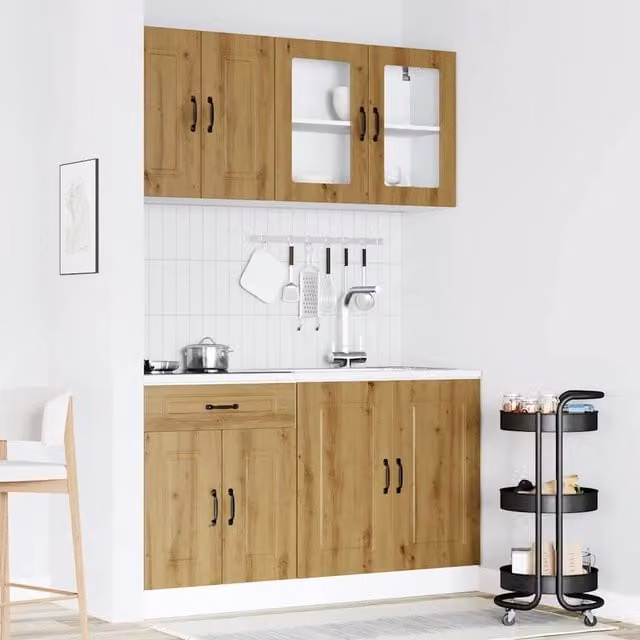 Berkfield Home Kalmar 4 Piece Kitchen Cabinet Set in Artisan Oak Brown with Glass Doors