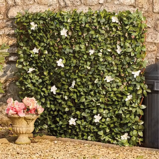 Waltons Artificial White Flower Hedge Trellis, Green and White, W/H: 200 x 70 cm