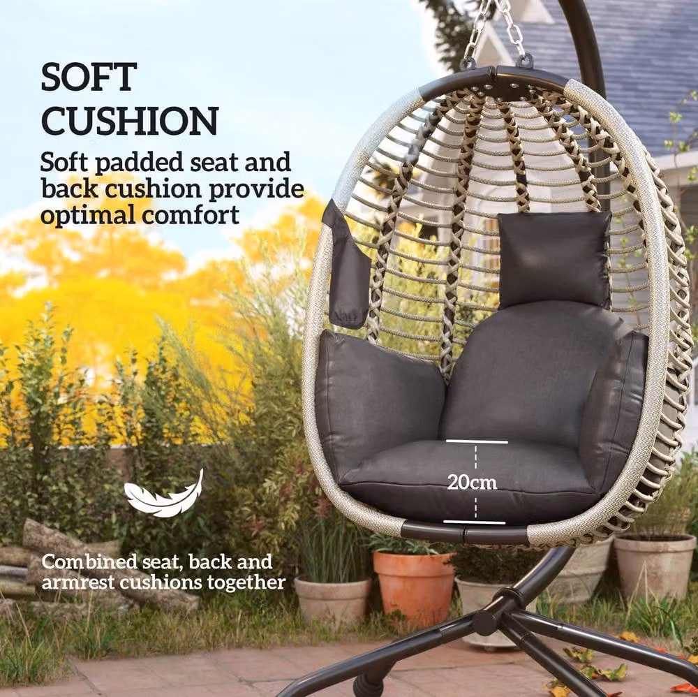 STILVORA Egg Chair with Stand and Foldable Fabric Seat in Grey – 6