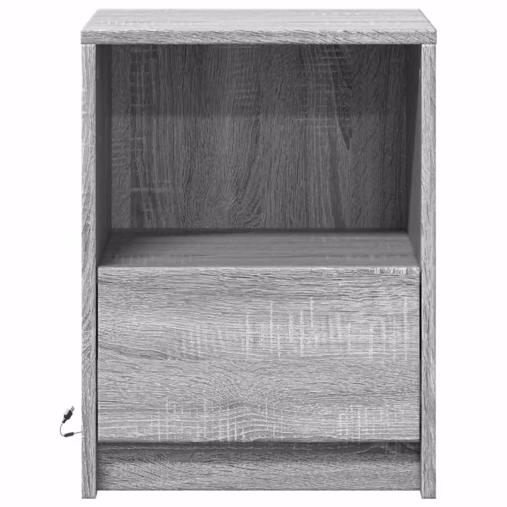 Berkfield Home Set of 2 Grey Sonoma Bedside Cabinets with Integrated LED Lighting and MDF Construction – 3