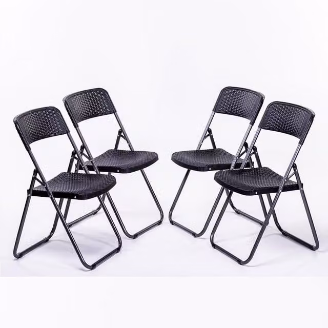 Garden Gear Set of 4 Black Rattan Effect Folding Chairs
