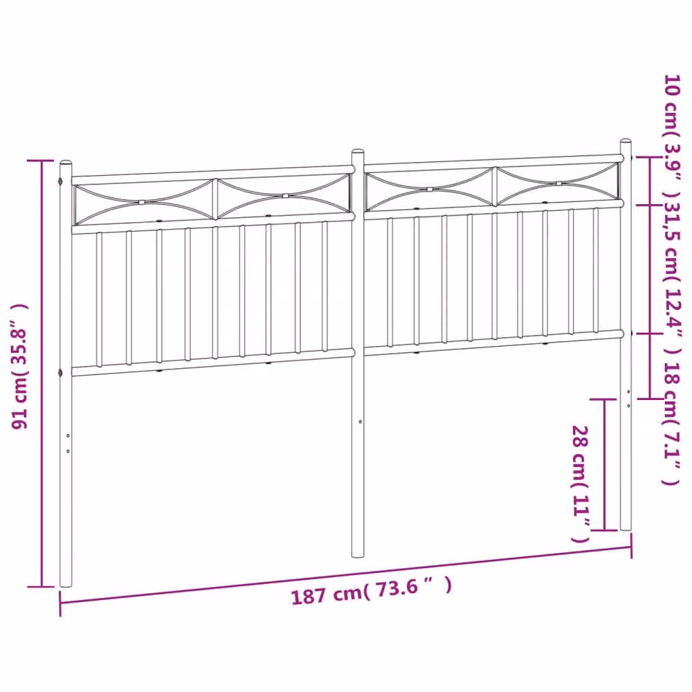 Berkfield Home Classic Metal Headboard in Black and White, 180 cm – 2