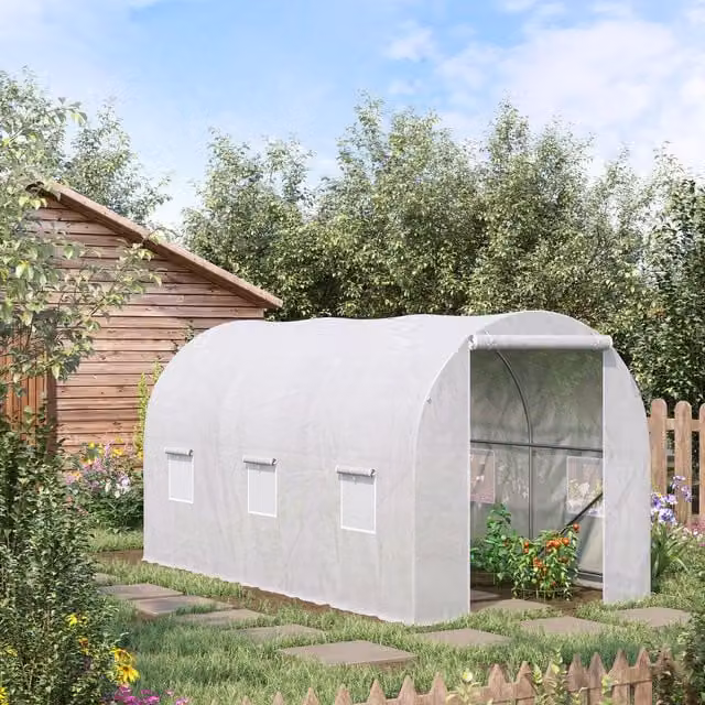 Outsunny White Galvanised Steel Frame Freestanding Garden Greenhouse, W/D/H: 350 x 200 x 200 cm