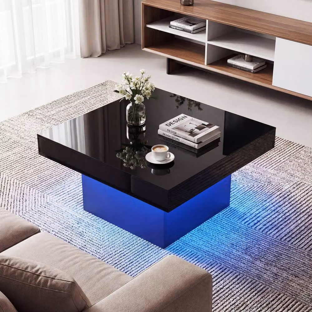 Gymax Square LED Coffee Table with Remote and 21 Dynamic Modes in Black Wood Finish – 10