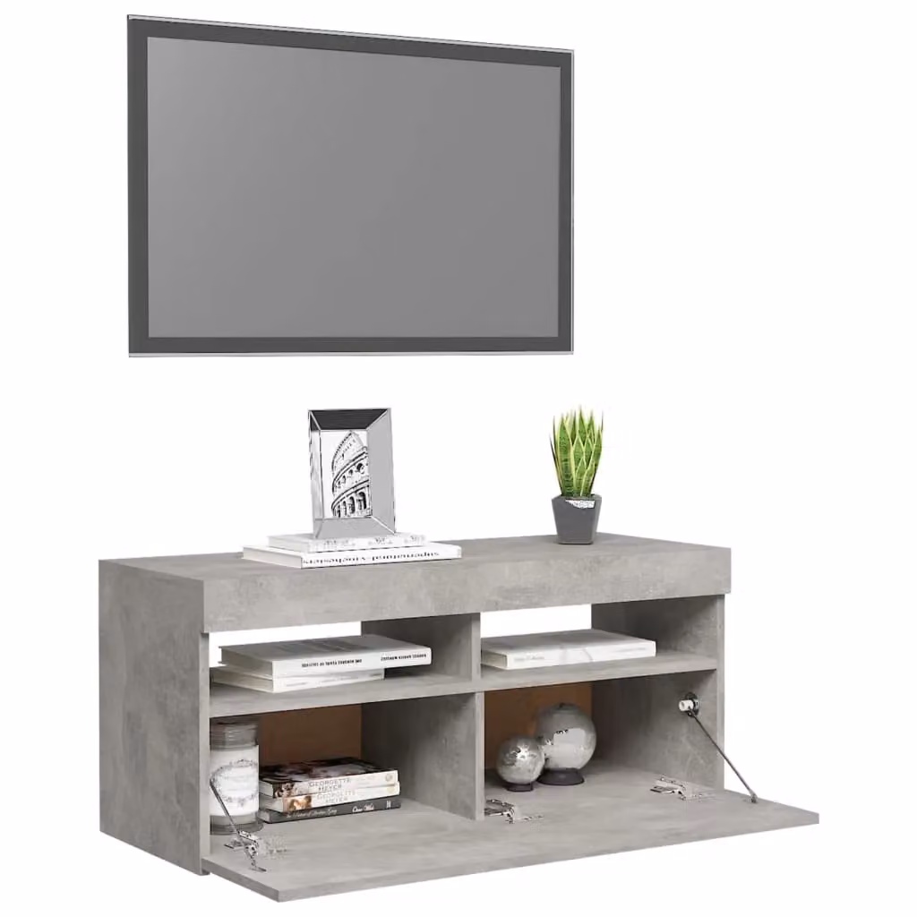 Berkfield Home Modern TV Cabinet with LED Lights in Concrete Grey, W/D/H: 90 x 35 x 40 cm – 3